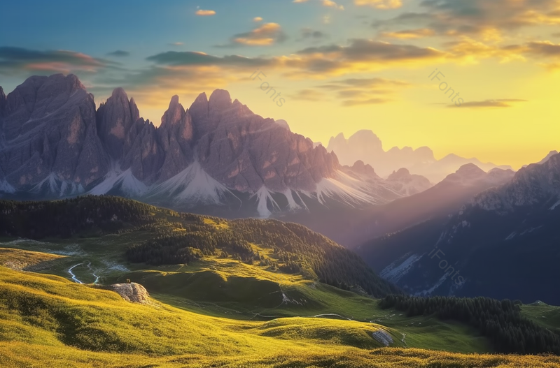 黄色山坡草地岩石山脉眺望日落晚霞风景背景,高清,摄影图,摄影图片,图片大全,摄影图免费下载